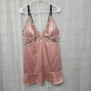 Auden Tank Pink Black Satin Lace Coquette Fairy Whimsigoth XL NWT